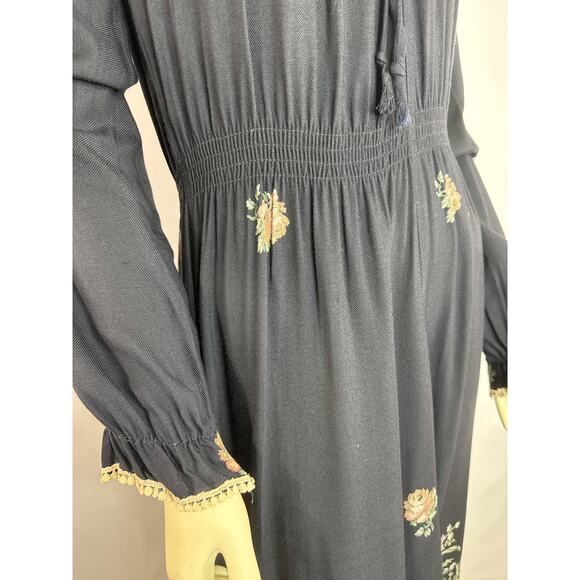 Vintage Boho Cactus N.Y.C Label Crochet Black Hippie Floral Pink Dress size 7 - Picture 8 of 13